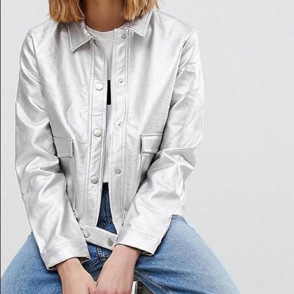 NWT ASOS Silver vegan leather moto jacket ($198) - Picture 4 of 4
